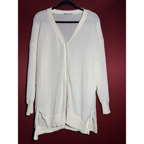 Zara White Cardigan Large Women’s Button Up Casual, Comfy, Cozy, Soft, Flowy - Picture 1 of 4